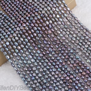 Peacock Black Freshwater Pearls, Nugget Pearl Beads, DIY Jewelry Making, 6-7mm Loose Pearl Strand, jewelry Supply, Wholesale Beads--LN004-13