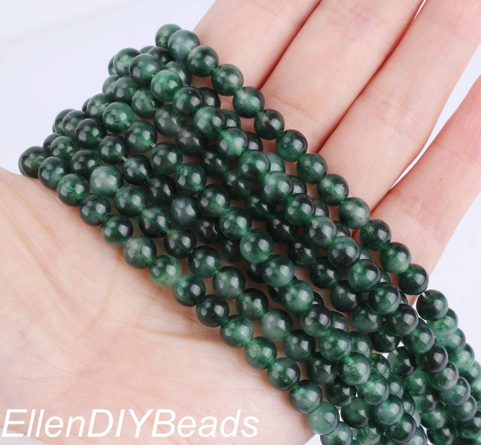 4/6/8/10/12mm Watergrass Green Petal Pattern Jade, Mixed Color Gemstone ...