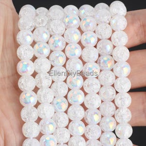 Cristal blanco agrietado deslumbrante, cuentas de cuarzo de colores, cuentas de piedras preciosas con patrón redondo blanco, cuentas de cristal al por mayor - 15 pulgadas - STN00434