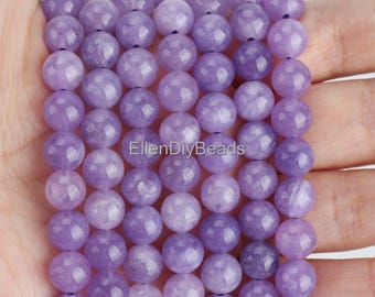 Elegantes cuentas de calcedonia lavanda, cuentas lisas de jade púrpura, cuentas de calcedonia curativas, cuentas sueltas para pulseras de joyería, hebra completa - STN00476