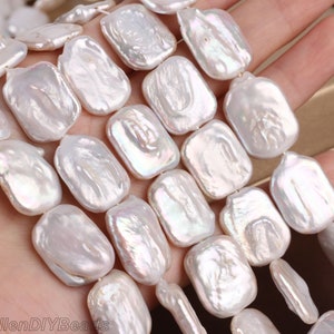 15×20mm White Square pearls, Flat Natural Freshwater Pearls, DIY Jewelry Making,loose Pearls,Full Strand,Handmade Jewelry Supplies--YX001-2