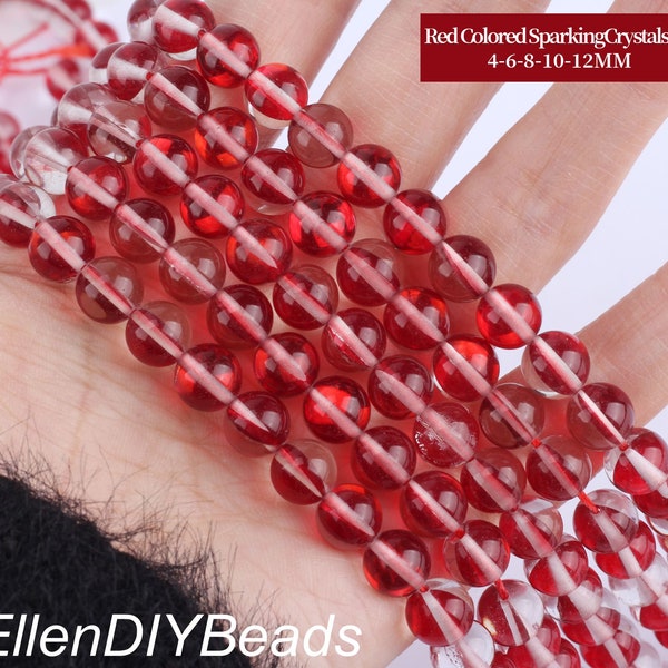 Red Colored Sparkling Crystal, Spectrolite Crystal For Jewelry Making, Flash Fiery Mystic Aura Quartz Beads, Full Strand--15inches--STN00287