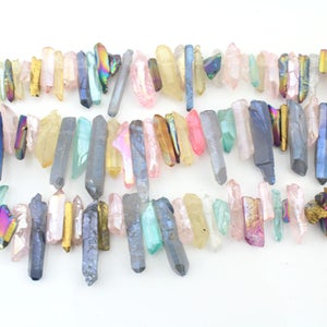 Mulitcolor Raw Crystal Points Raw Quartz Point Beads, Top Drilled Raw Quartz Points, Stick Quartz Crystal Point Strand,Crystal Pendant-NS201