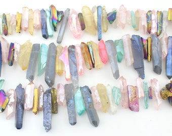 Mulitcolor Raw Crystal Points Raw Quartz Point Beads, Top Drilled Raw Quartz Points, Stick Quartz Crystal Point Strand,Crystal Pendant-NS201