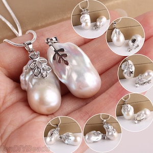 14-16x18-25mm White Baroque Pearl Pendant, Irregular Pearl Pendant Necklace, Elegant Necklace,Silver Plated Pendant,Pattern Accessory--DZ002