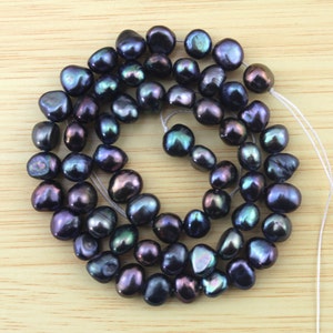 6-7mm Peacock Black Pearl Beads, Nugget Freshwater Pearl Beads, Baroque Pearls, Loose Pearl Beads, for Jewelry Making-60Pcs--15 inches--FS91