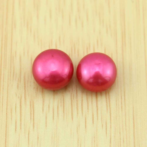 8-9 mm-1 pair- Red Freshwater cultured pearl Beads,Button pearl earring beads, Half Drilled pearls,Pearl pairs for earring and stud-JB043