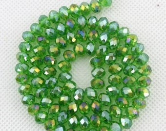 6mm Sparkle Green Faceted Crystal Beads, Crystal Glass Rondelle Beads, Faceted for Jewelry Making DIY Bracelet,Gemstone Beads--BR035