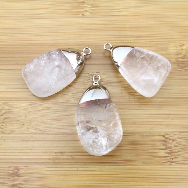 25x40mm White Crystal Pendant Charm, Clear Druzy Pendant, Druzy Cluster Pendant, Silver Electroplated Edge, Necklace Charm Supplies--TR035