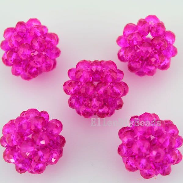 22mm High Quanlity Handmade Hot Pink Crystal Ball Beads, DIY Jewelry Making,Crystal Ball Cluster Pendant Necklace,Charms Supplies-5Pcs-BR045