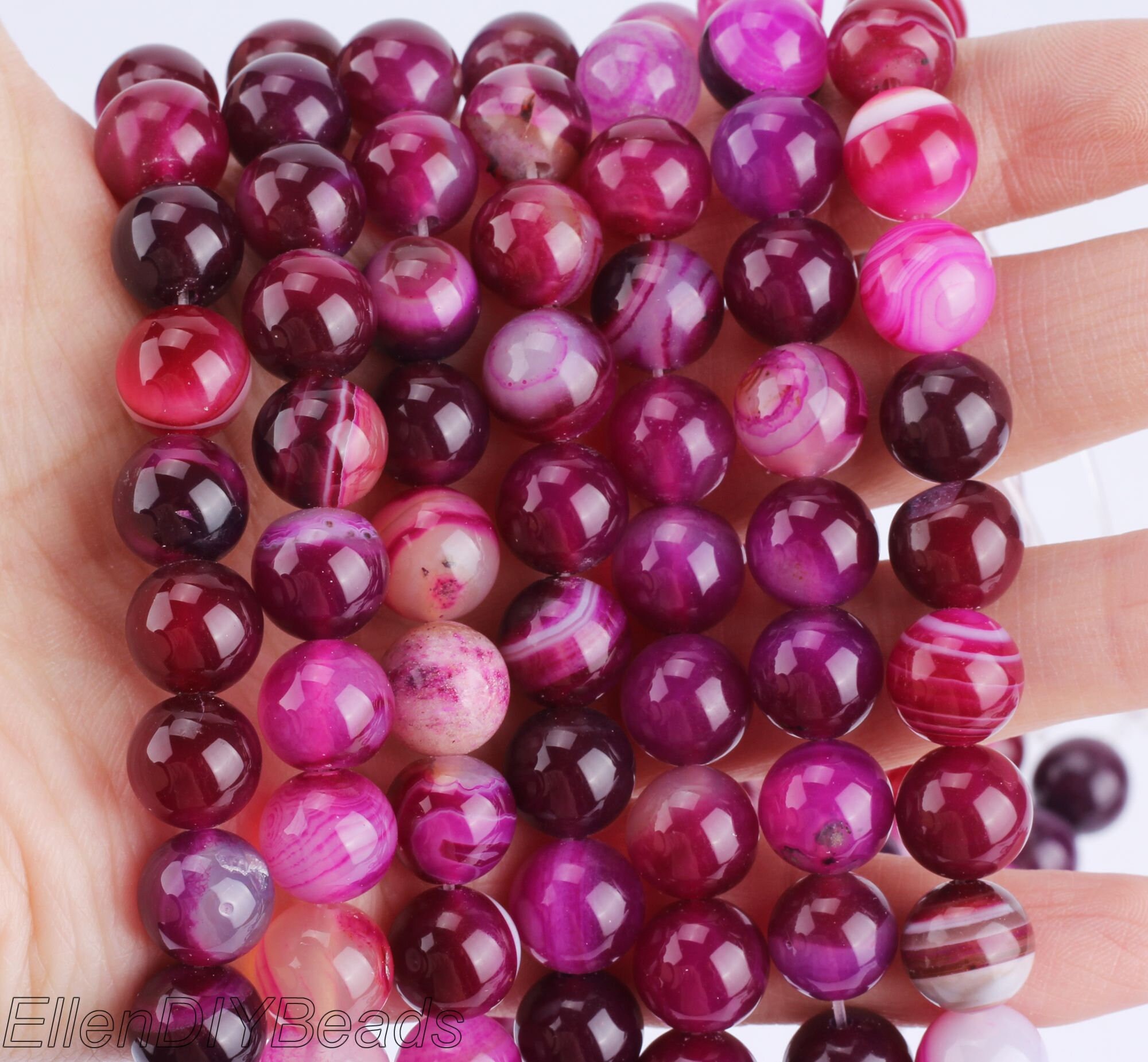 4/6/8/10/12mm ローズストライプアゲートビーズ、グラデーション