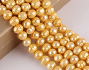 10-11mm Golden Cultured Freshwater Pearl,High Luster Round Freshwater Pearls,Loose Pearl Strand,Pearl For Necklace-38pcs-15inches--BHY006-12