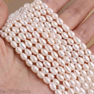 5-6mm Rice Shape pearl beads, White Nugget Freshwater Pearl beads, Loose pearl strand,jewelry making pearls--41pcs--14inches--MY004