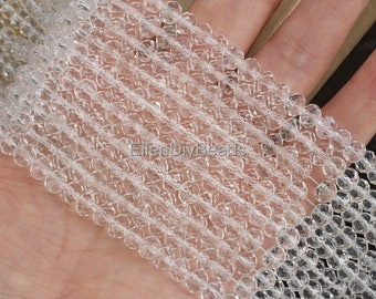 6mm Faceted Clear White Crystal Glass Beads, Loose Crystal Beads, Faceted Rondelle Beads, DIY Jewelry Making,Beading Supplies-17inches-BR023