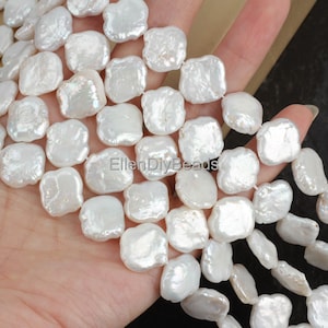 15x 13.5mm Good luster Natural White Coin Pearls, Freshwater Pearl Beads, Irregular Pearl Beads,Loose Pearl Beads, For Diy Jewelry--AG001-1