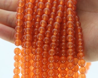 Full Strand,6mm Smooth Jade Beads,Orange Round Jade Beads,Jade Gemstone Beads,Loose Beads For Jewelry Bracelet Making-65pcs-15inches--BJ015