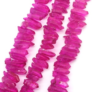 New-Rose Red Titanium Quartz Beads,Raw Natural Quartz Points, Top Drilled Stick Rough Points Strand,Crystals Points Strand Loose beads-NS250