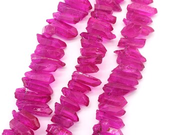 New-Rose Red Titanium Quartz Beads,Raw Natural Quartz Points, Top Drilled Stick Rough Points Strand,Crystals Points Strand Loose beads-NS250