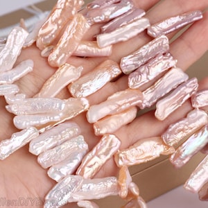 Wholesale AA+ Biwa Stick Pearl Beads,Freshwater Cultured Pearls,Natural White/Pink/Purple Biwa Pearl beads,Pearl Jewelry Supplies--PB004