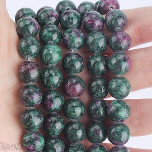 Piedra preciosa de clinozoisita (4/6/8/10/12 mm), cuentas verdes y rojas, cuentas de zoisita rubí, cuentas redondas semipreciosas, cuentas sueltas (15 pulgadas) - STN009