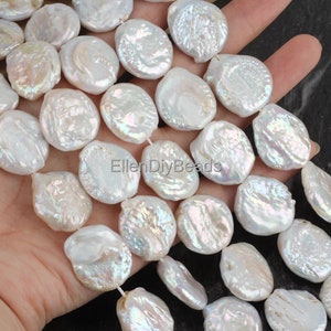 20-24mm White Coin Pearls, Natural Freshwater Pearls, Loose Coin Pearl Beads, For DIY Jewelry Making, Beading Supplies--15 inches--NK001-9