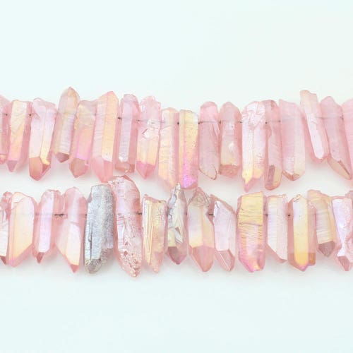 Natural Rose Quartz Graduated Slice Stick Beads - 15.5" Strand, 20-45mm - DIY Jewelry - View #4