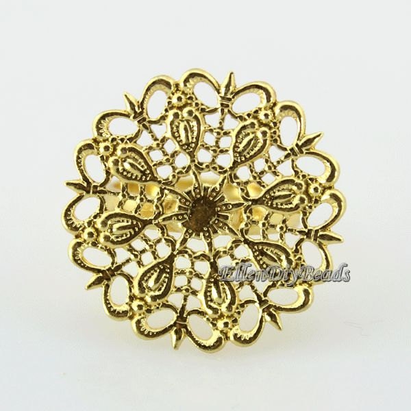 25 mmx25 mm Golden Ring Blank, Flat Ring Base, Large Flower Filigree, Ring Supply, Delicate Beautiful pattern Ring Blank Base---6Pcs---BN035