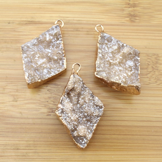 25x45mm Good Quality, Diamond Agate Druzy Pendant, Electroplated