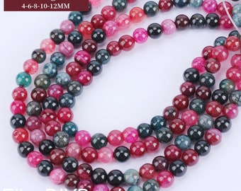 Multi Color Burst Agate Beads, Smooth Round Agate Beads, Loose Agate Gemstone Beads, Jewelry Material, for DIY Necklace--15 inches---STN0078