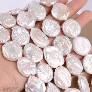 20-24mm White Coin pearl Beads, Flat Freshwater Pearl Beads, Bridal Gift, DIY Jewelery Making, Loose Pearl Beads, Good luster pearl--NK001-9