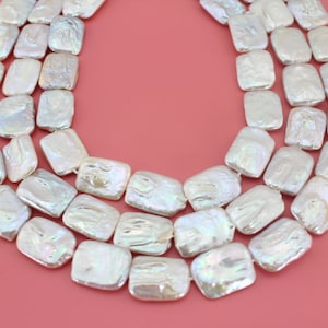 14-15mm Good luster Natural White Rectangle Freshwater Pearl Beads,Rectangle Coin Pearls,Loose Pearl Beads,Full Strand-15.5inches-NP98