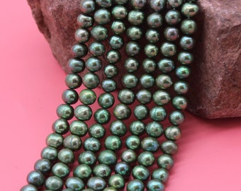 7-8mm Green Lusturous Potato pearl beads,Genuine Freshwater Pearl Beads,Pearl For Jewelry Making,Full strand--15-15.5 inches--FP131