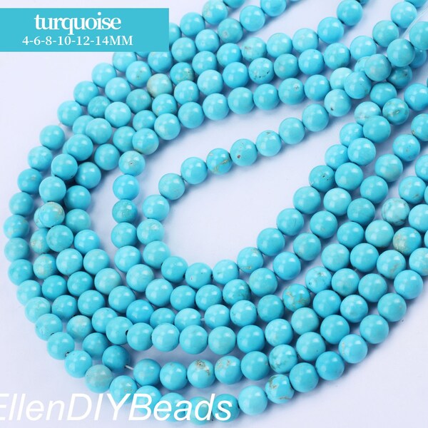 Good Quality Round Turquoise Beads, Smooth Natural Stone Beads,Crazy Style Turquoise Beads,Gemstone For DIY Jewery Making--15inches--STN0081