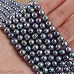 8-9mm  Peacock Black Round Freshwater Pearls,Genuine Round Loose  Pearl Beads,Pearl Strand,Beads For Necklace-57Pcs-15.5 inches--BHY003-6