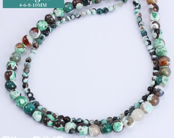 4-12mm Green Fire Agate Beads, Round Smooth Beads, Mixed Colors Agate, Wholesale Beads, for DIY Necklace, Jewelry Supplies-15inches--STN0058