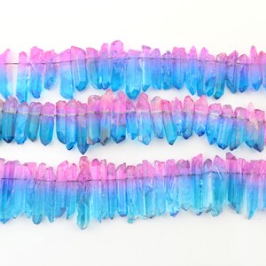 Top Drilled Pink Dark Blue Raw Quartz Points Drilled,Quartz Crystals Points Strand,Mystic Double Color Stick Beads,DIY Jewelry Supply -NS199