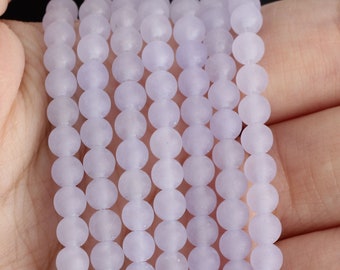 Piedra preciosa de calcedonia violeta mate, cuentas redondas lisas de lavanda, tira de cuentas sueltas al por mayor, joyería hecha a mano, tira completa de 38 cm (15 pulgadas) - MS0030