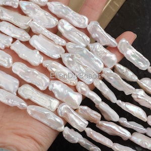 8-9x23-27mm Natural White Biwa Pearls, Freshwater Cultured Irregular Pearls, Long Stick Pearls, Loose Biwa Pearls for Earring Jewelry Making