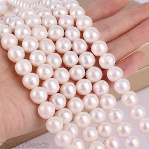 11-12mm AA Natural White Freshwater Pearl Beads, Good Lustrous Genuine Cultured Freshwater Pearls,Near Round Pearl Beads--15.5inches-BHY008