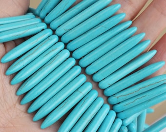 5 x 35 mm lange Türkis Perlen, Stick Türkis Perlen, Zahnstocher Türkis, Türkis Howlith Edelstein, lose Perlen, Großhandel Full Strand-BT005