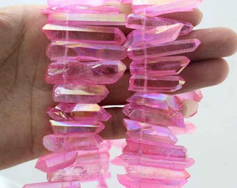 25-40 mm 未ドリル ピンク オーラ クォーツ ポイント フクシア