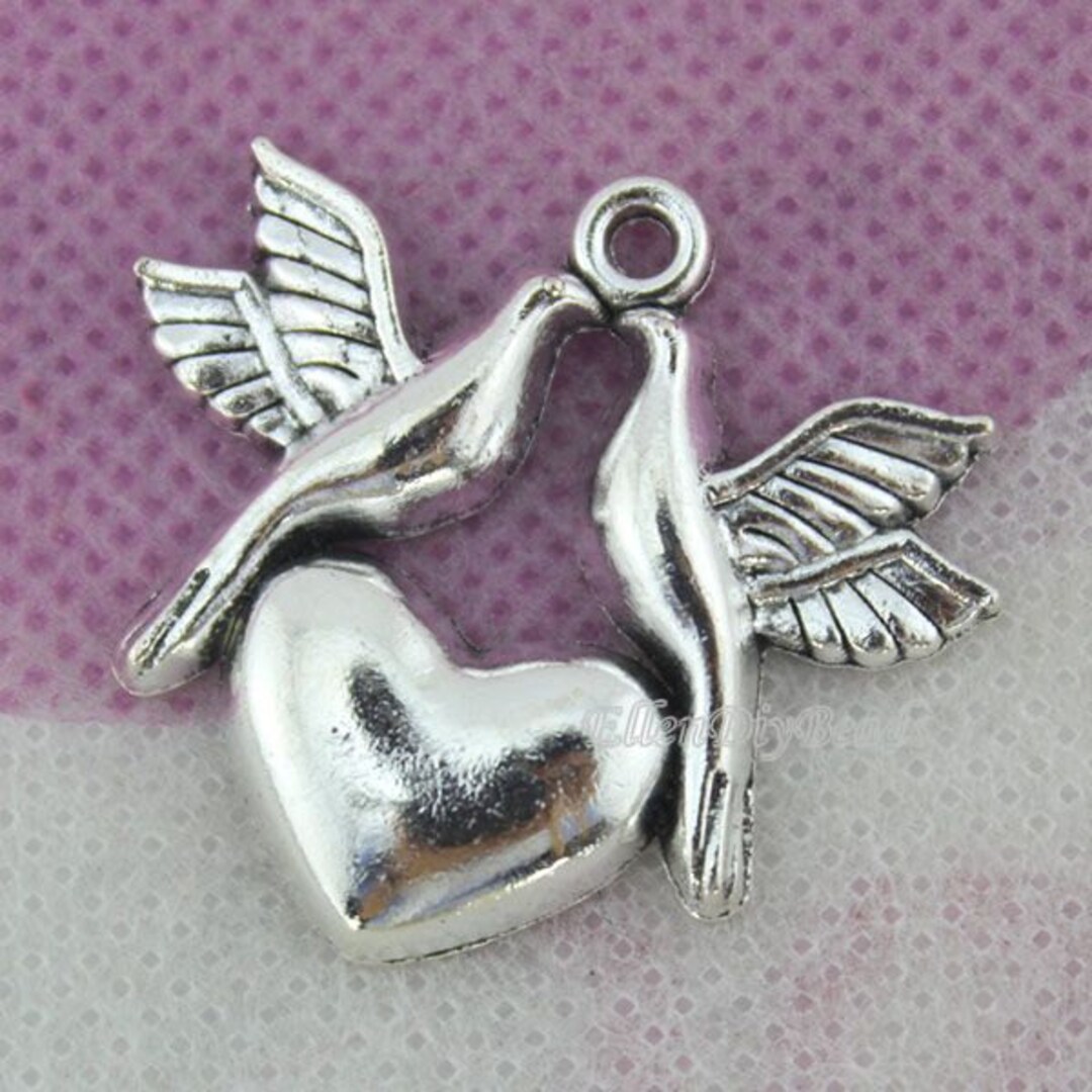 8pcs Love Bird Charms Heart With Love Birds Pendants Silver - Etsy