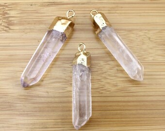 10x35mm Crystal Quartz Point Pendant With Gold Electroplated Edges,Geode Pendant,Point Necklace,Quzrtz Crystal, Gemsstone Pendant --TR259