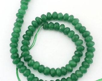 5mmx8mm -Faceted Green Jade Beads,Loose Rondelle Beads ,Natural Spacer Gemstone Beads,Wholesale Beads-- 80Pcs --15 inches--EBT96