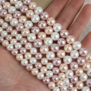 8mm Shell Beads, Multi-colored Round Shell Beads, Wholesale Loose Beads, DIY Jewelry Making, Full Strand, Beading Supplies--15inches--SH0035