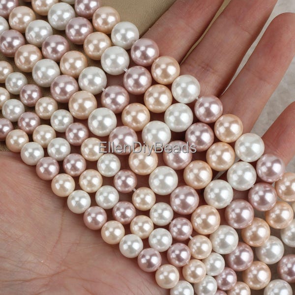 8mm Shell Pearl Beads: Multi-Colored Round Beads, 15 Inch Strand