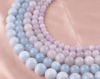 6-12mm Light Blue & Purple Aquamarine Chalcedony, Smooth Round Beads, For Necklace Bracelet, One Full strand--15inches--STN00449