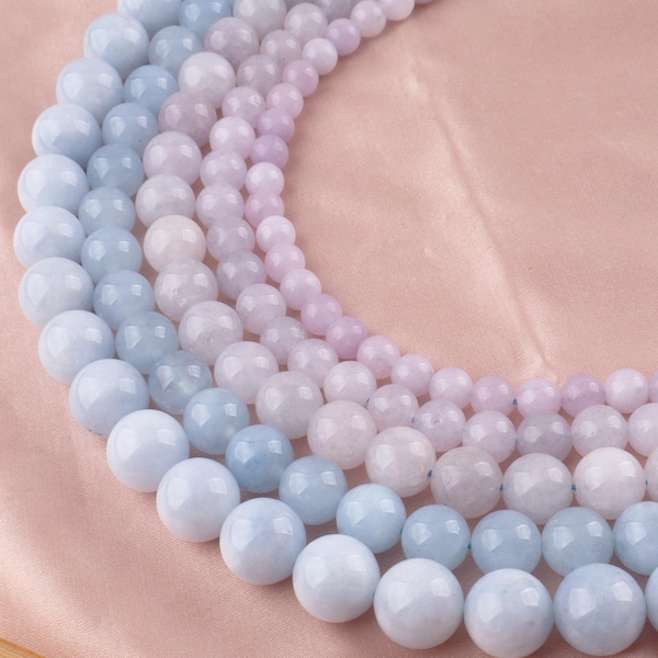 6-12mm Light Blue & Purple Aquamarine Chalcedony, Smooth Round Beads, For Necklace Bracelet, One Full strand--15inches--STN00449