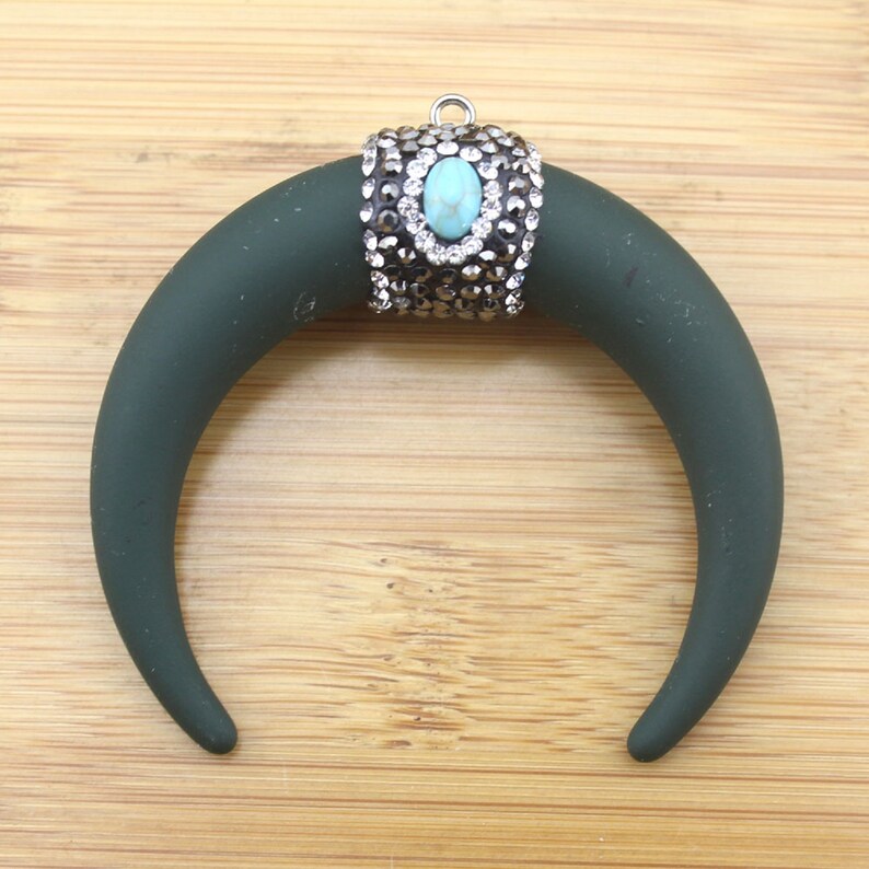 Acrylic Resin Pendant with Rhinestone and Turquoise TR310 Double Horn Pendant Charms Clearance Dark greenblue Crescent Moon Pendants