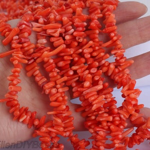 2-3×9-18mm Orange Stick Coral Beads,One Full Strand,Bamboo Coral  Bead,Gemstone Beads For Jewelry Making,Loose Bead String-15-16inches-BC071
